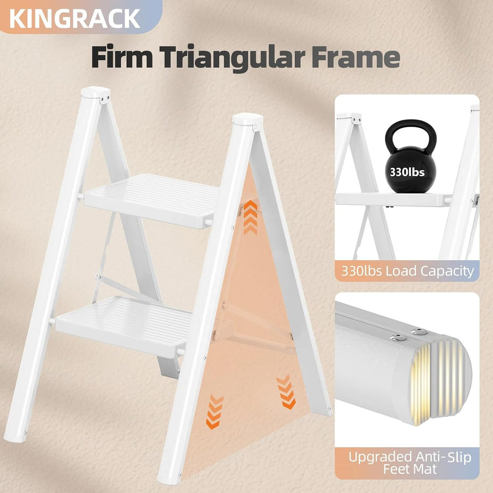 KINGRACK 2 Step Folding Ladder, Lightweight Portable Home Ladder with Non-Sli...
