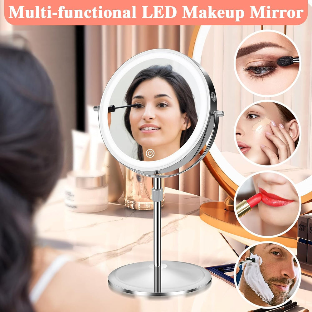 Lighted Makeup Mirror with Magnification, 10X 8’’Rechargeable Double Sided Va...