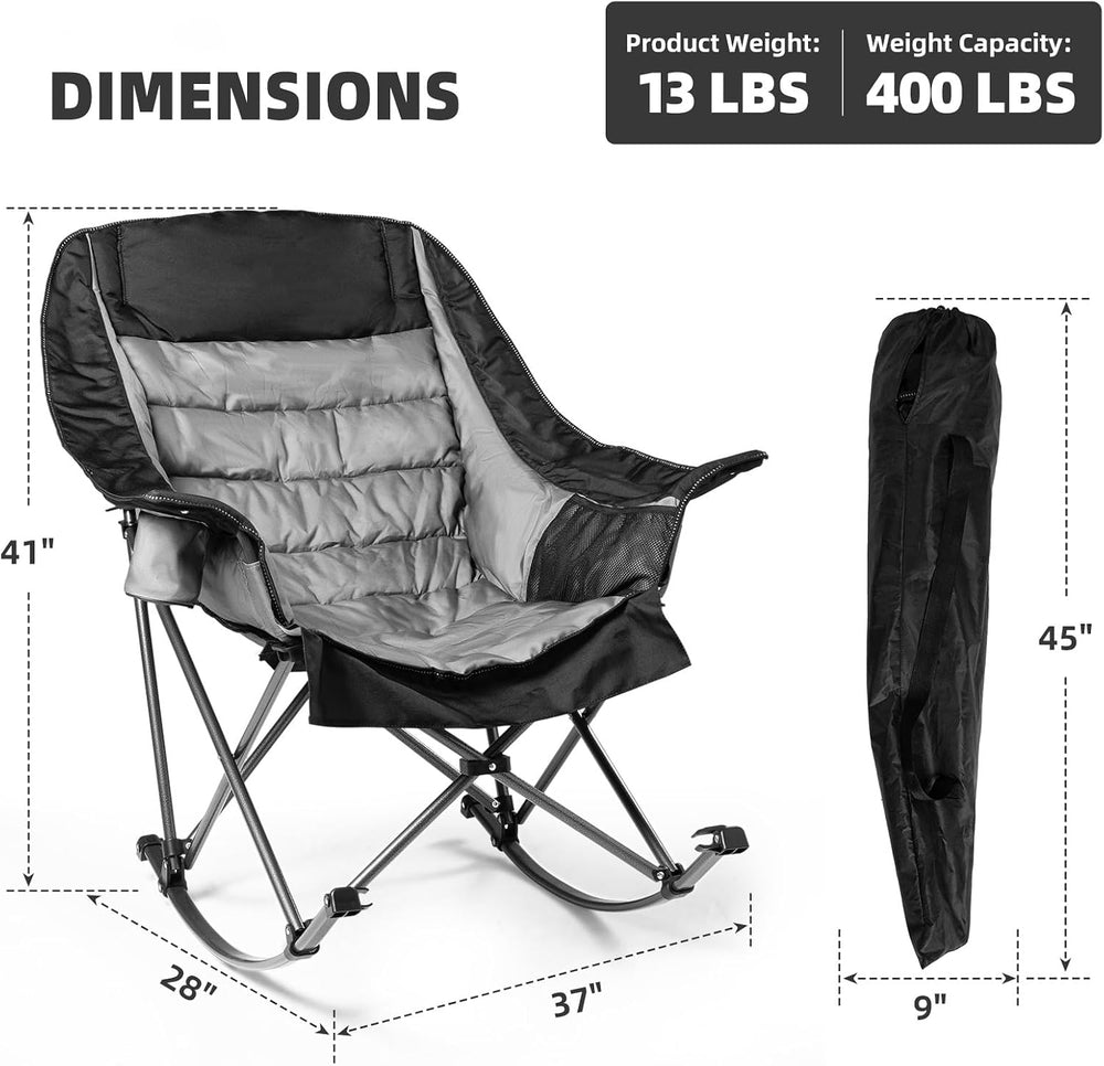 2 PCS Oversized Rocking Camping Chair for Adults - 400lbs Capacity Padded Cam...