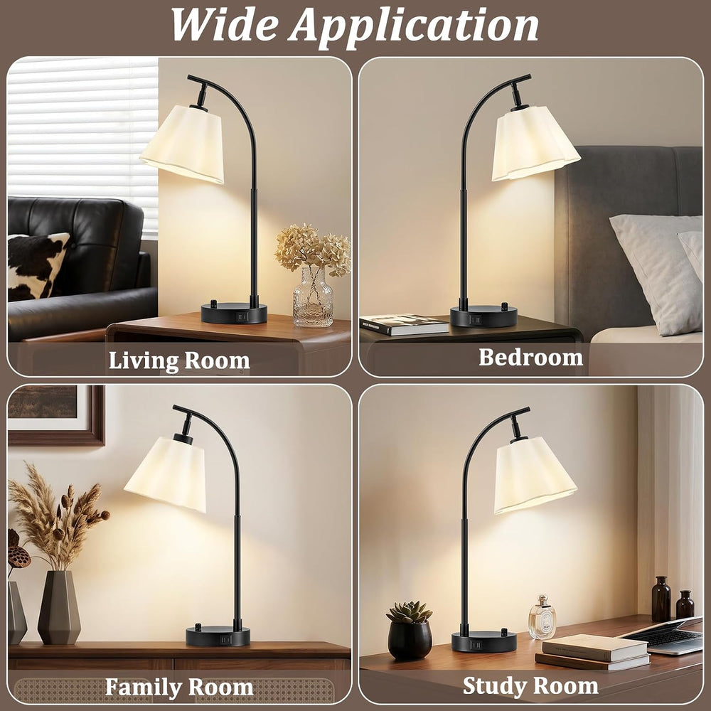 Table Lamps Set of 2, Stepless Dimmable Bedside Lamps with USB A&C Ports