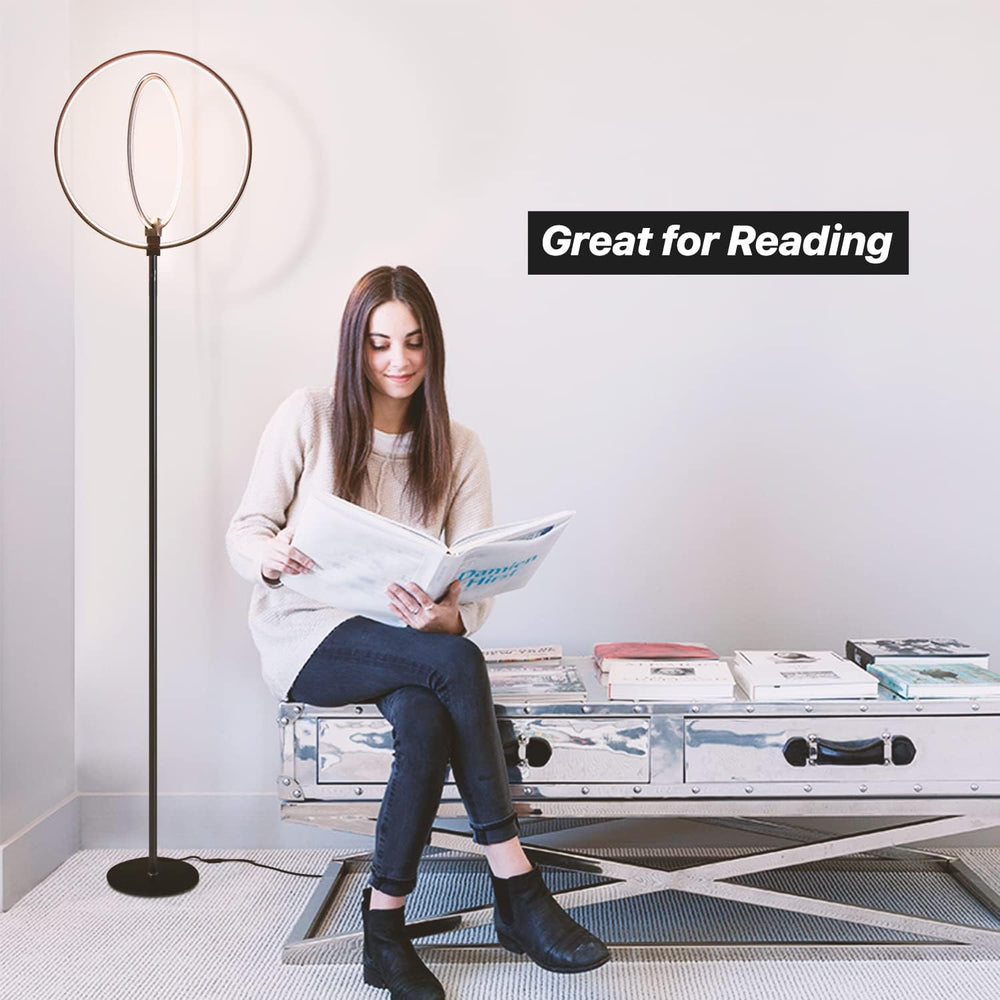 Brightech Eclipse Dimmable LED Floor Lamp, Modern Torchiere Floor Lamp for Li...