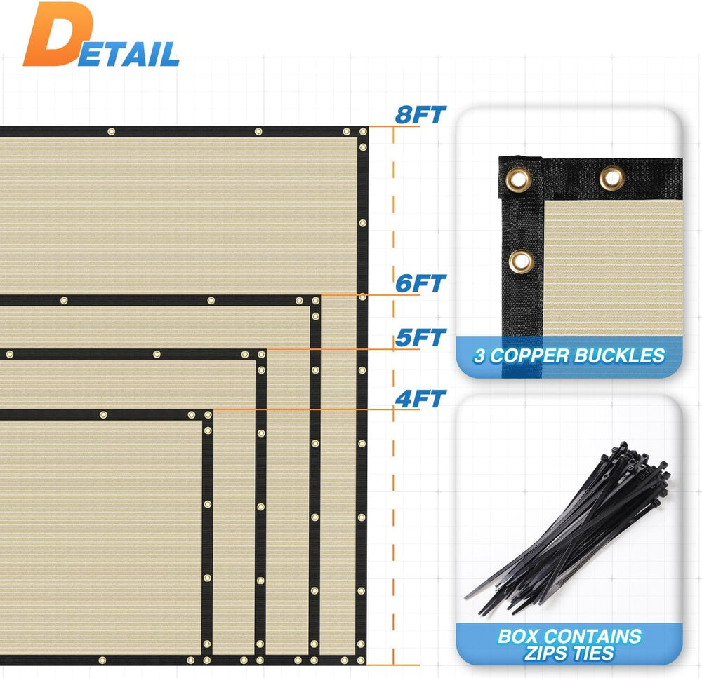 TANG Fence Privacy Screen Beige 6 Feet x 25 Feet Outdoor Shade Cloth with Gro...