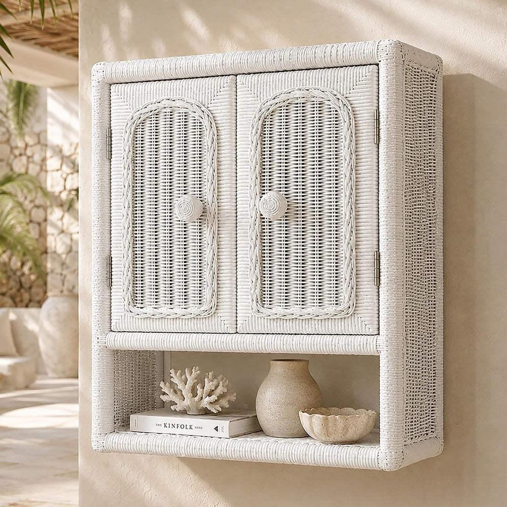 Wicker Wall Cabinet, White