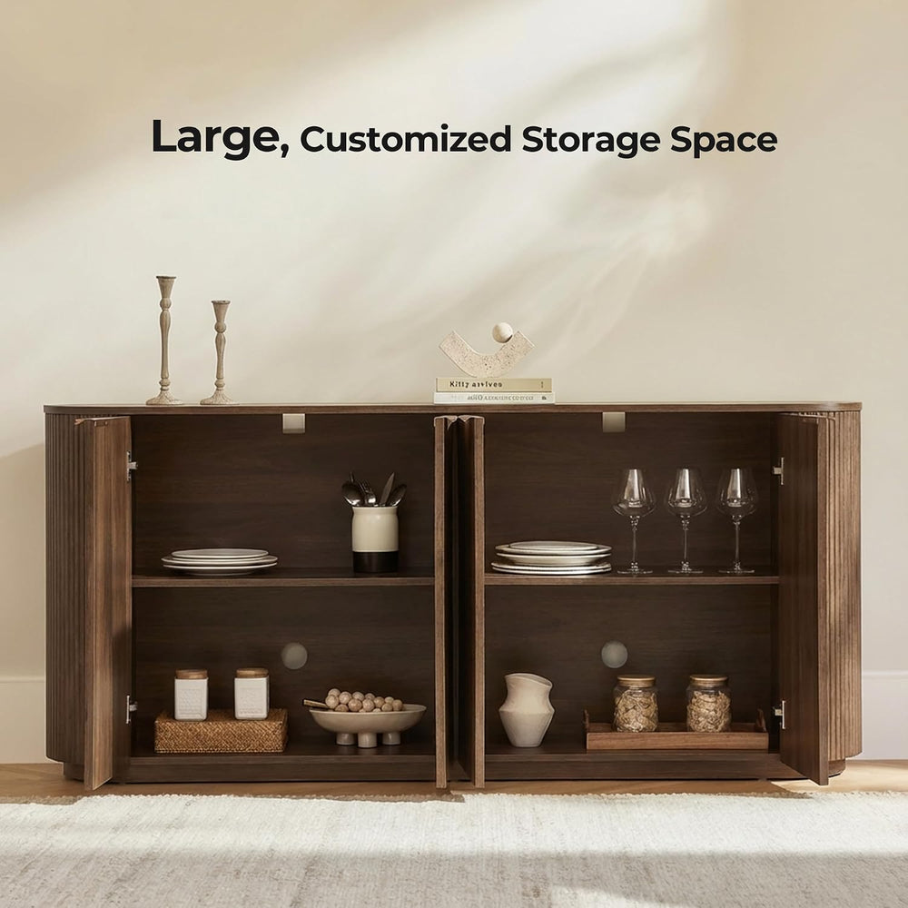CHITA 70" Fluted Sideboard Cabinet, Buffet Cabinet with Storage, Walnut