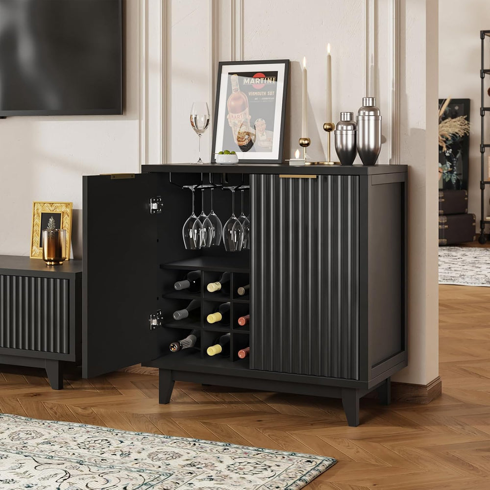 Fluted Coffee Bar Cabinet with Storage, Modern Sideboard Buffet Cabinet