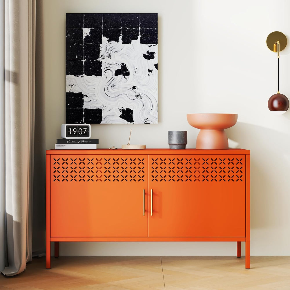 Metal Locker Cabinet Short, 2-Door Storage Cabinets with Adjustable Shelf, Ma...