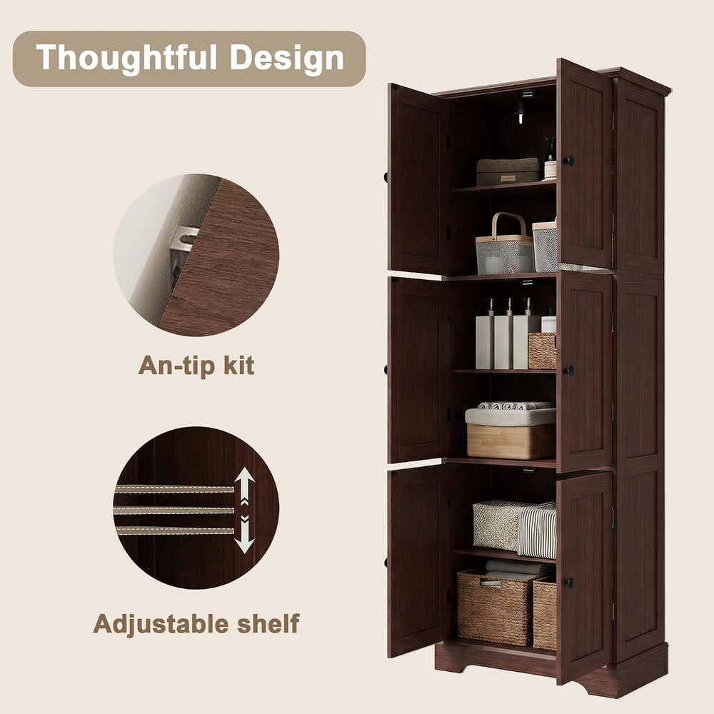 ChooChoo 63.2" Tall Bathroom Storage Cabinet with 6 Doors, Pantry Cabinet