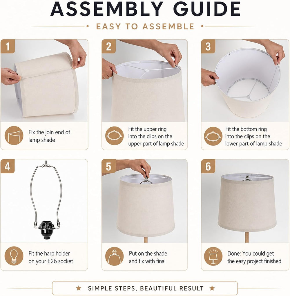 Drum Lampshades Set of 2, 11" Top x 13" Bottom x 10" High, Bei...