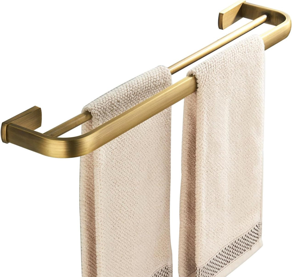 Flybath Double Towel Bar Brushed Brass Antique Wall Mount for Bathroom
