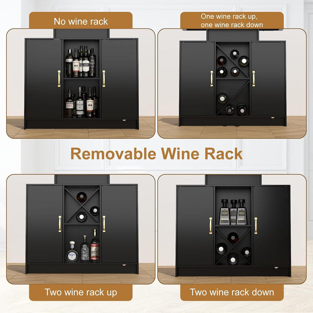 Wine Bar Cabinet with Power Outlet and LED Light for Dining Room
