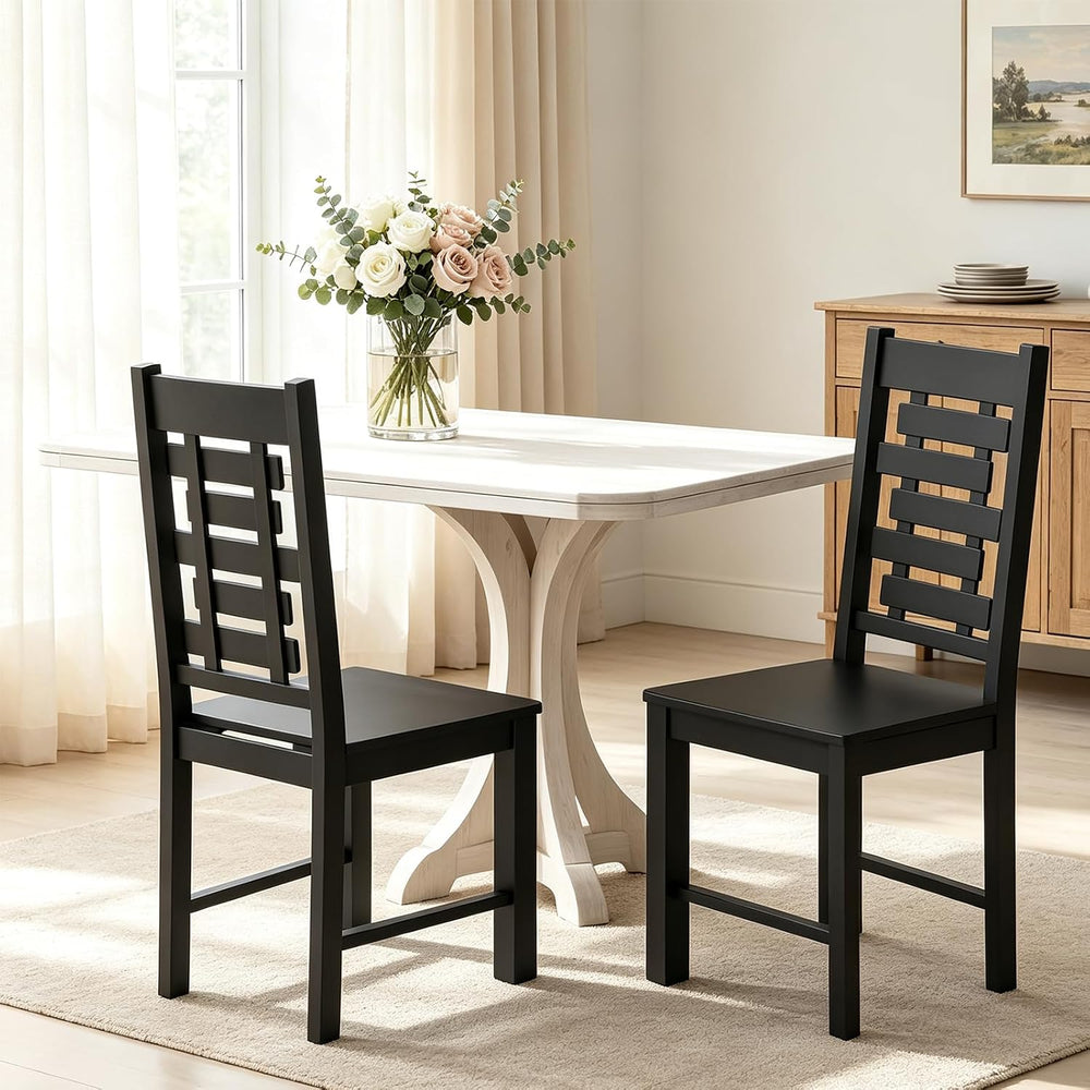 POWERSTONE Wooden Dining Chairs Set of 2, Modern Kitchen Chairs, Black