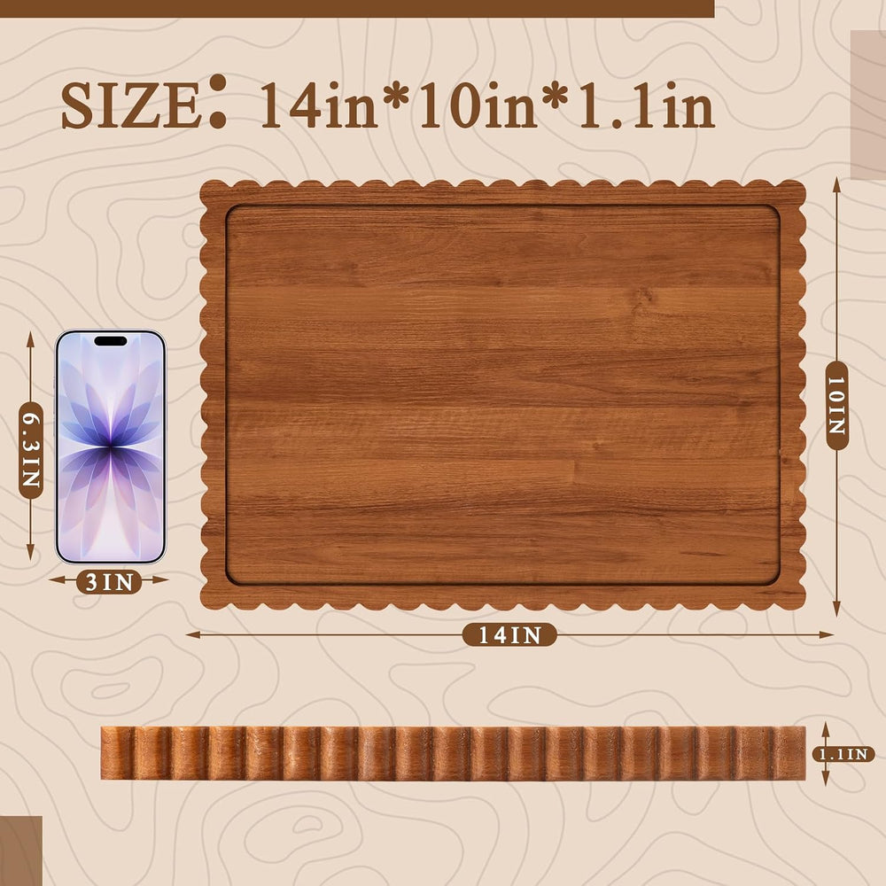 Lounsweer Acacia Wood Decorative Tray, 14" x 10'' Wooden Scallop...
