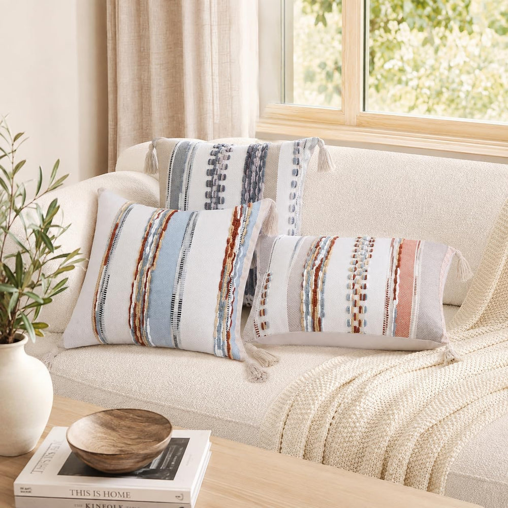 decorUhome Cream White and Light Blue Throw Pillow Covers 18x18 Set of 2