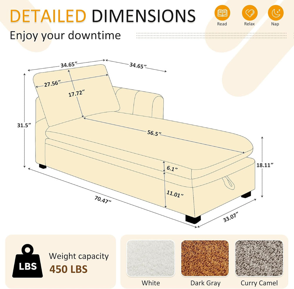 VANOMi Oversized 70.47'' Chaise Lounge Chair with Storage, Boucle Curry