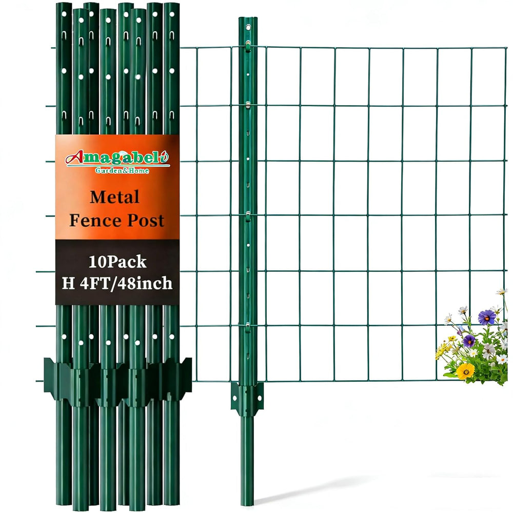 Amagabeli Heavy Duty Metal Fence Posts 4 Feet 10 Pack No Dig Garden U Post St...