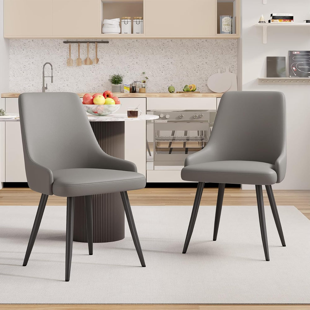 Faux Leather Chairs Set of 4, Waterproof Padded Seat,Grey