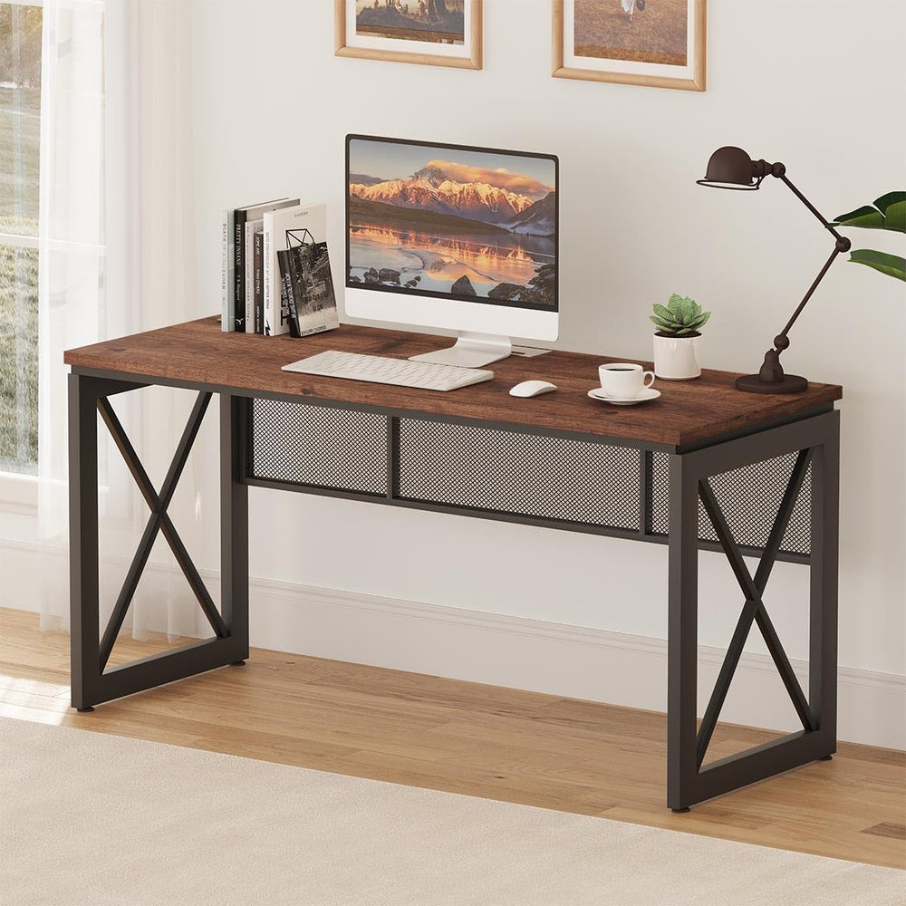 BON AUGURE 60 Inch Computer Desk for Home Office, Industrial Metal Wood Desks...