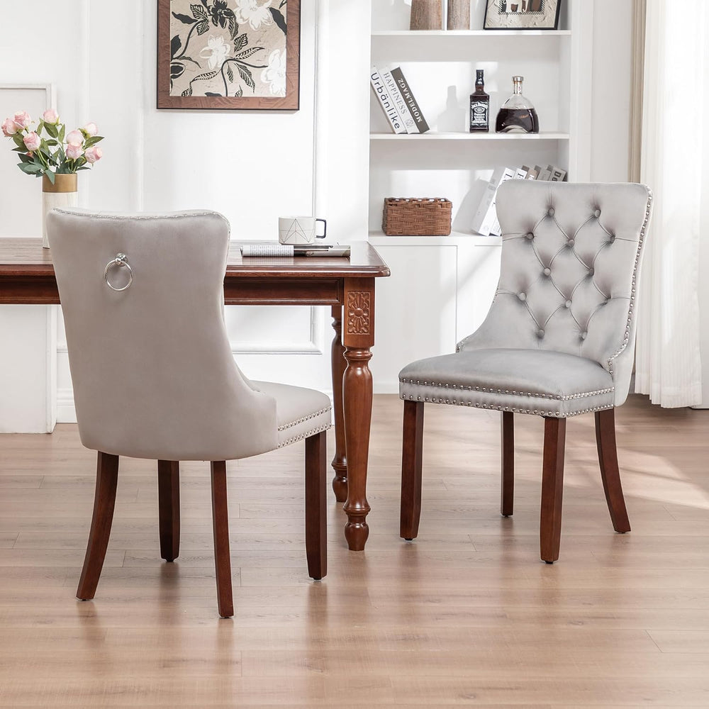 Velvet Dining Chairs, Light Gray Dining Chairs Set of 2
