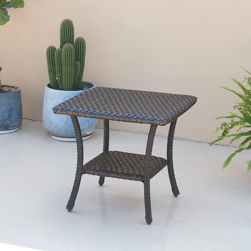 Rilyson Patio Tables Outdoor Coffee Table - Wicker Rattan Side Tables with 2-...