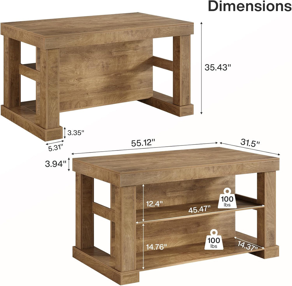 Tribesigns 55-Inch Kitchen Island with Seating and Storage, Rustic Brown