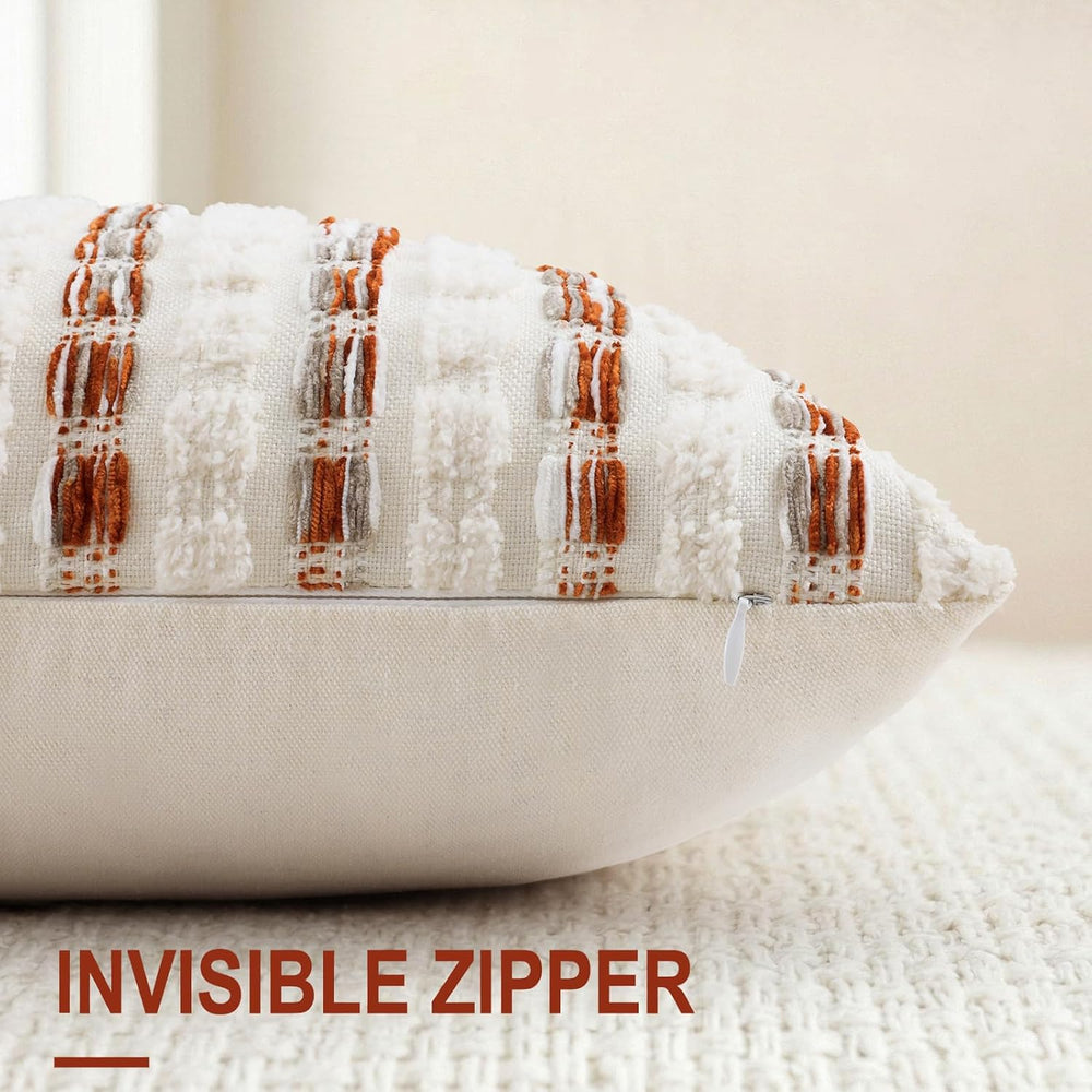 decorUhome Chenille Tufted Stripe Throw Pillow Covers 22x22 Set of 2 Orange