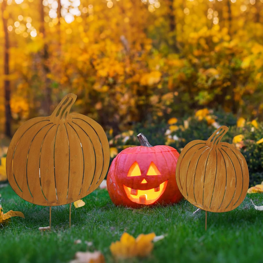 GlikCeil 3 Pcs Fall Decor Outdoor Rustic Pumpkin Stakes, Fall, Rustic