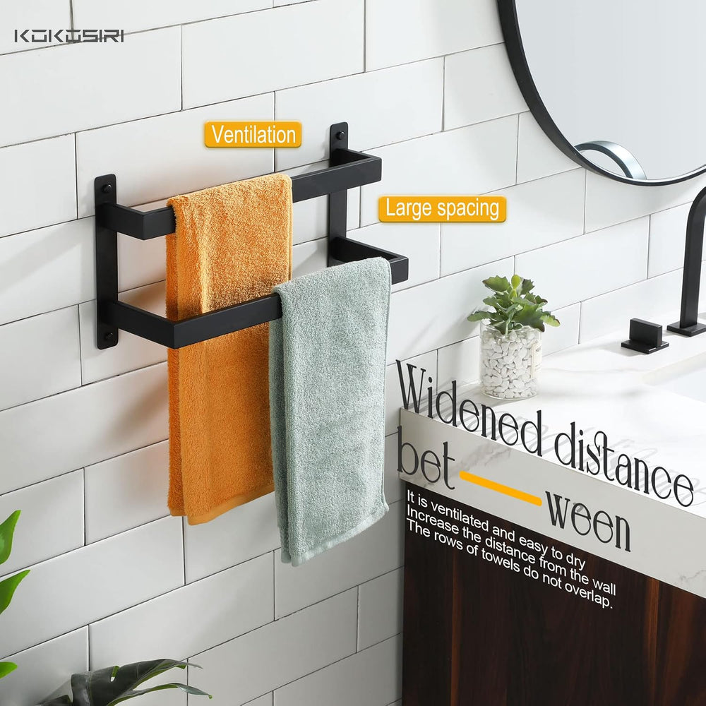 KOKOSIRI Towel Bars Black Bath Towel Holders 16 Inches Bathroom 2-Tiers Ladde...