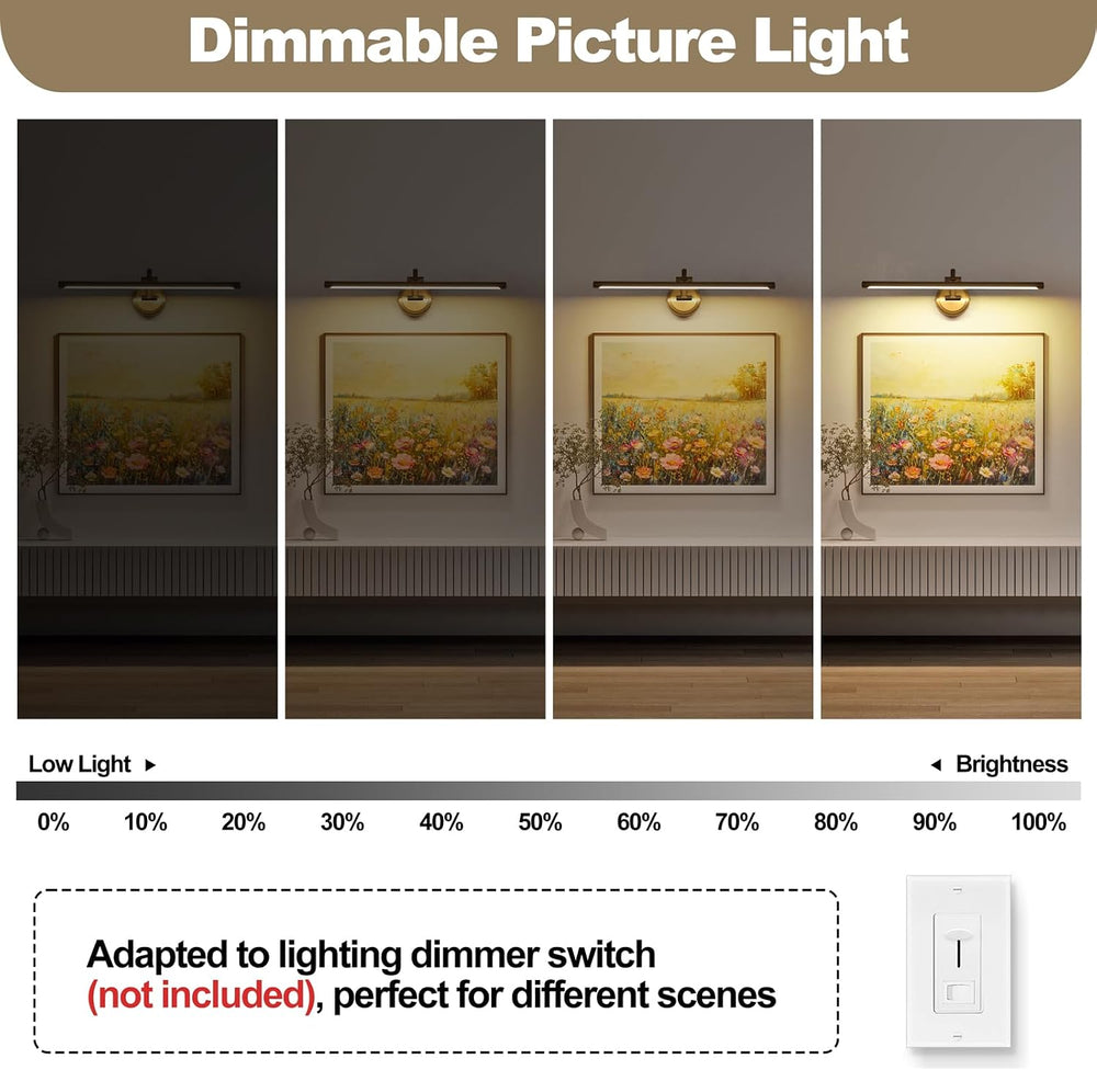 Tassuowell Hardwired Picture Ligh (Brass Hardwired, 23.62 inch Dimmable)