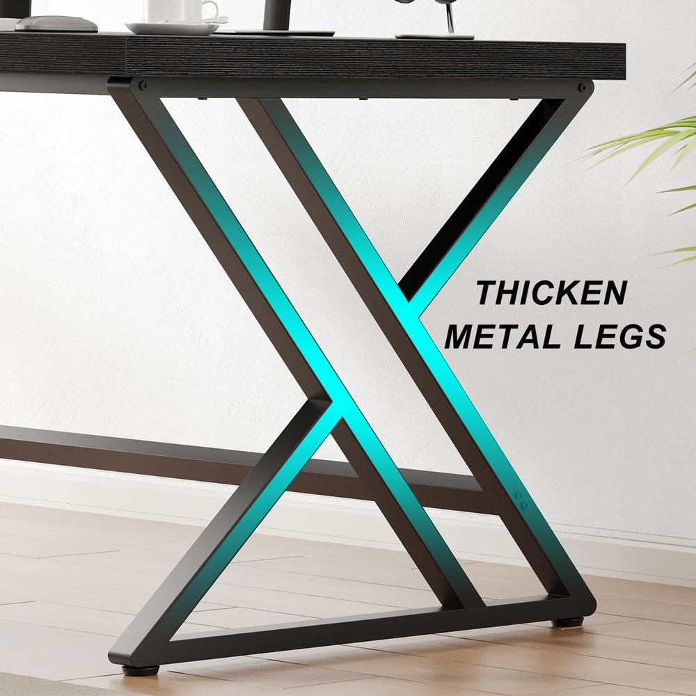 LVB 55 Inch Black Modern Computer Office Desk Metal & Wood Writing Desks