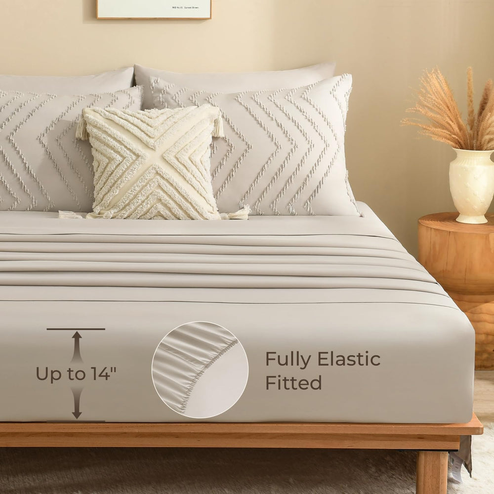 Litanika King Comforter Set with Sheets Oatmeal, 7 Pieces Boho Bed in a Bag