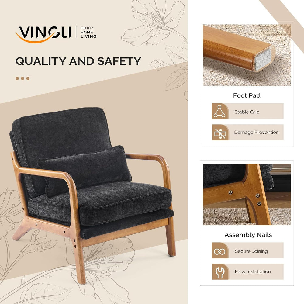VINGLI Chenille Mid-Century Modern Accent Chair, Cute Reading Arm Chair with ...