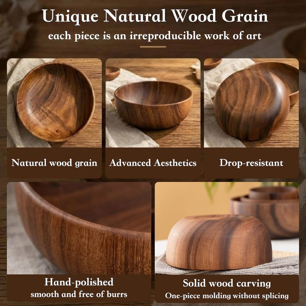 Wooden Salad Bowl Set, Acacia Wood, 4-Pcs, 9.5 Inch,Couple bowls