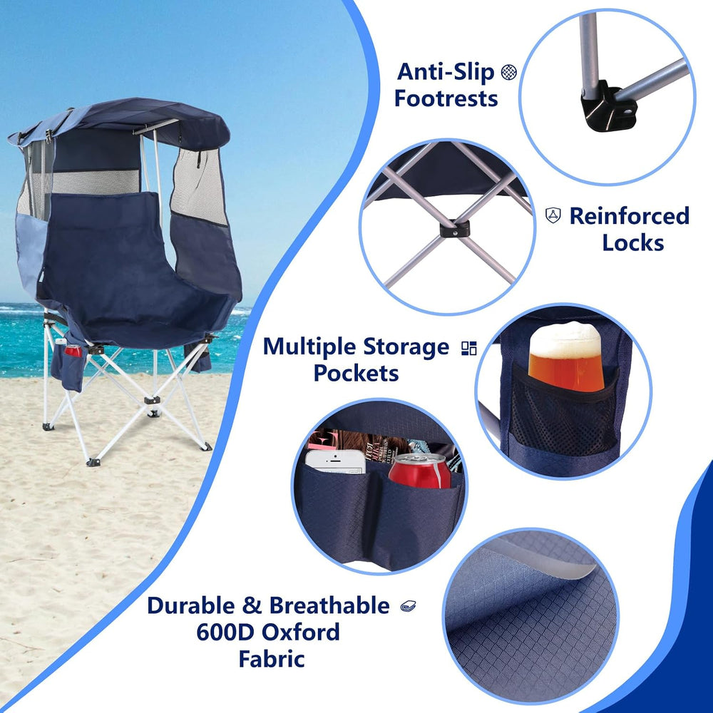 Folding Camping Chairs Canopy Outdoor: Sports Portable Beach Chair with Canop...