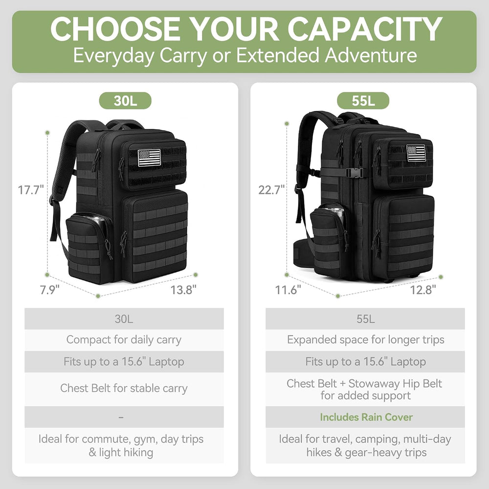 TILYMOL 55L Military Tactical Backpack for Men & Women, Large Assault Pack