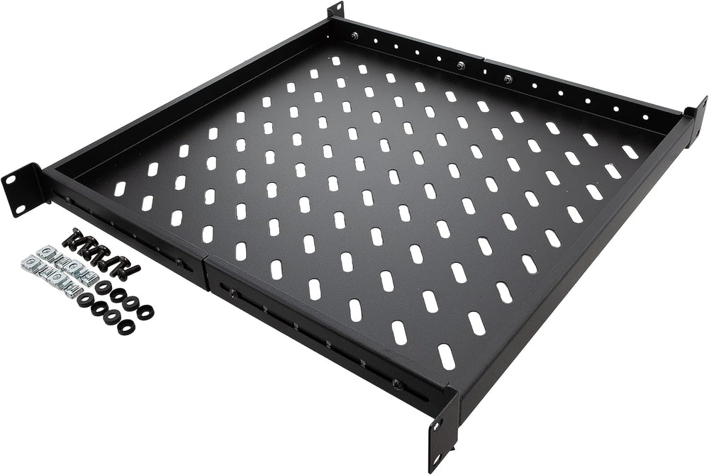 Navepoint 1U 19-Inch Fixed 4-Post Rack Mount Server Shelf with Adjustable Dep...