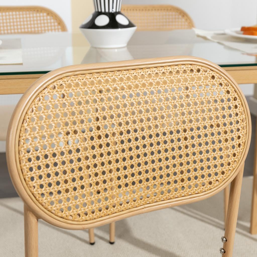 COSVALVE Boho Dining Chairs Set of 4 with Rattan Back, Rattan Dining Chairs