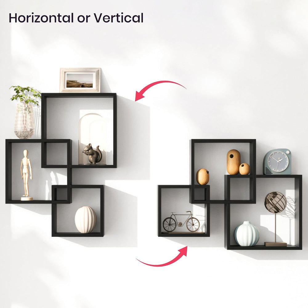 Ballucci Modern Interlocking Cube Floating Shelves, Wall Mount Wood Square Sh...