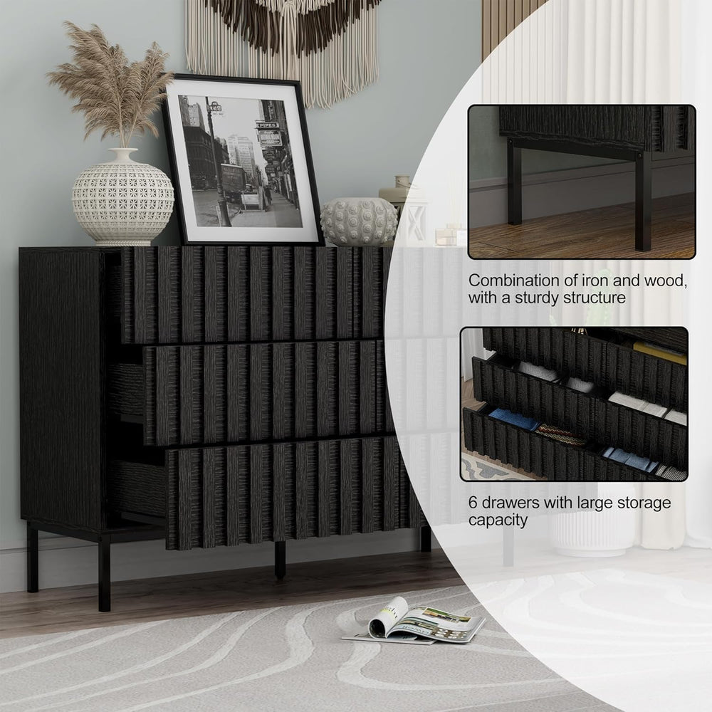 UEV 3 Piece Dresser and Nightstand Sets for Bedroom (Black)