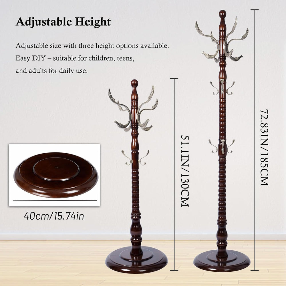 Coat Rack Stand, Solid Wooden Coat Tree with 14 Hooks, Heavy Duty Coat Rack F...