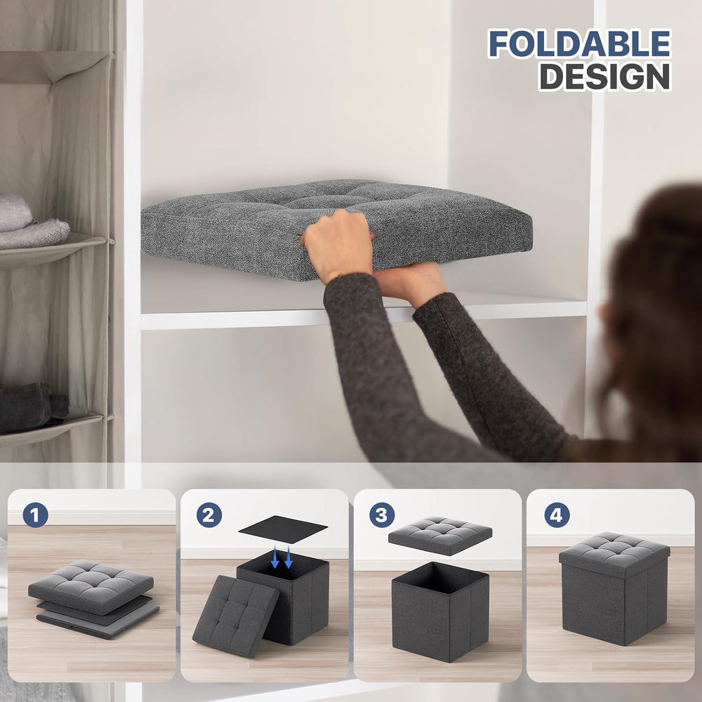 MoNiBloom 15 Inches Storage Ottoman Cube, Folding Square Foot Rest Stool, Sma...
