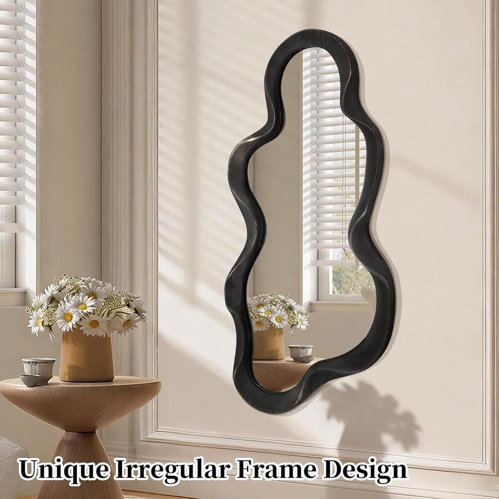 Large Asymmetrical Mirror Irregular Modern Cloud Wall Mirror Wood Frame Uniqu...
