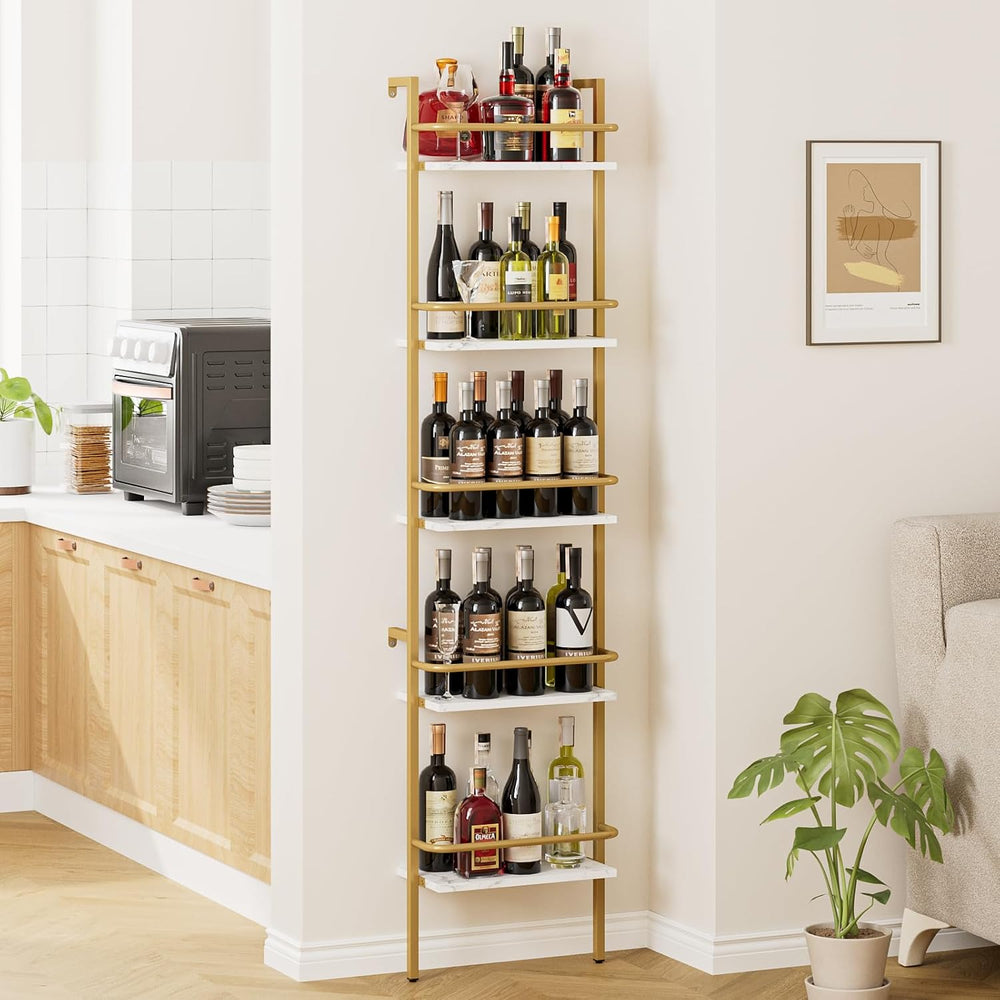 5-Tier Wine Rack Wall Mounted, Wine Racks Freestanding Floor with Fences, 50 ...