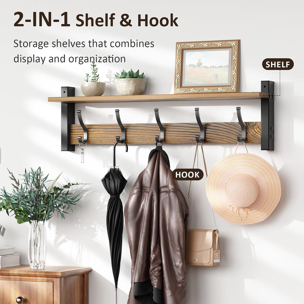 Optish Coat Rack Wall Mount with Shelf, 24 Inch Coat Hanger Walls Mounted, Ha...