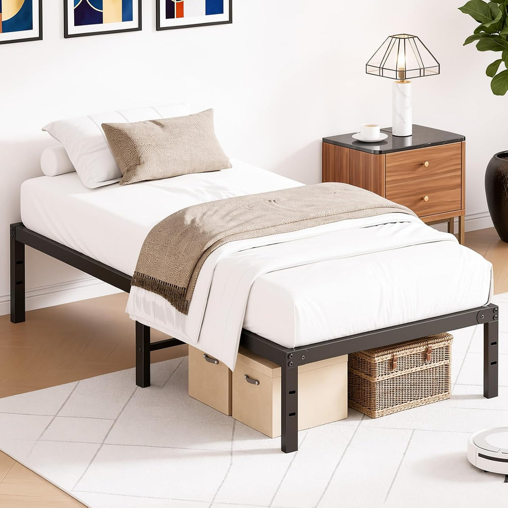 Sweetcrispy 14 Inch Twin Metal Bed Frame, Under Bed Storage, Black
