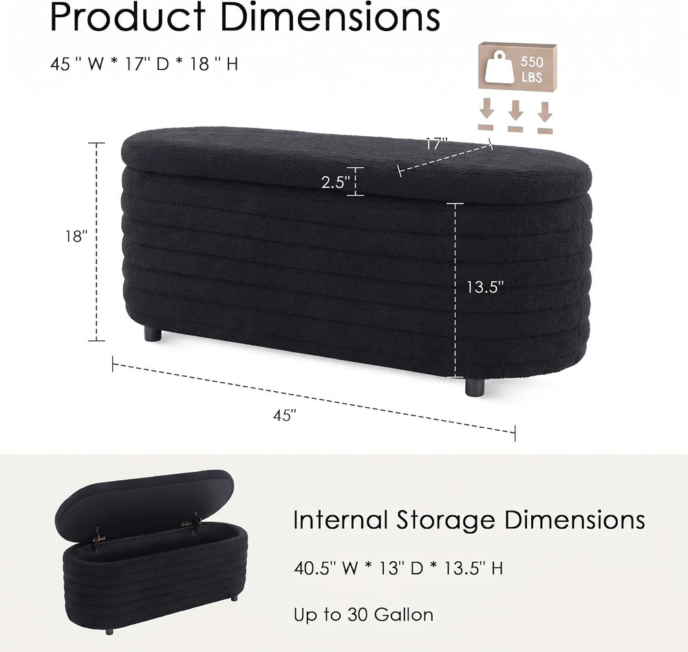 45.5" Modern Storage Ottoman Bench, Black Sherpa