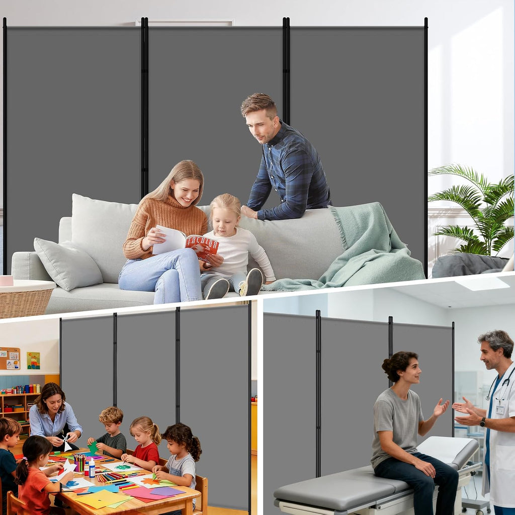 AKTOP 3 Panel Room Divider, 103" W x 70" H Folding Privacy Screen, Grey