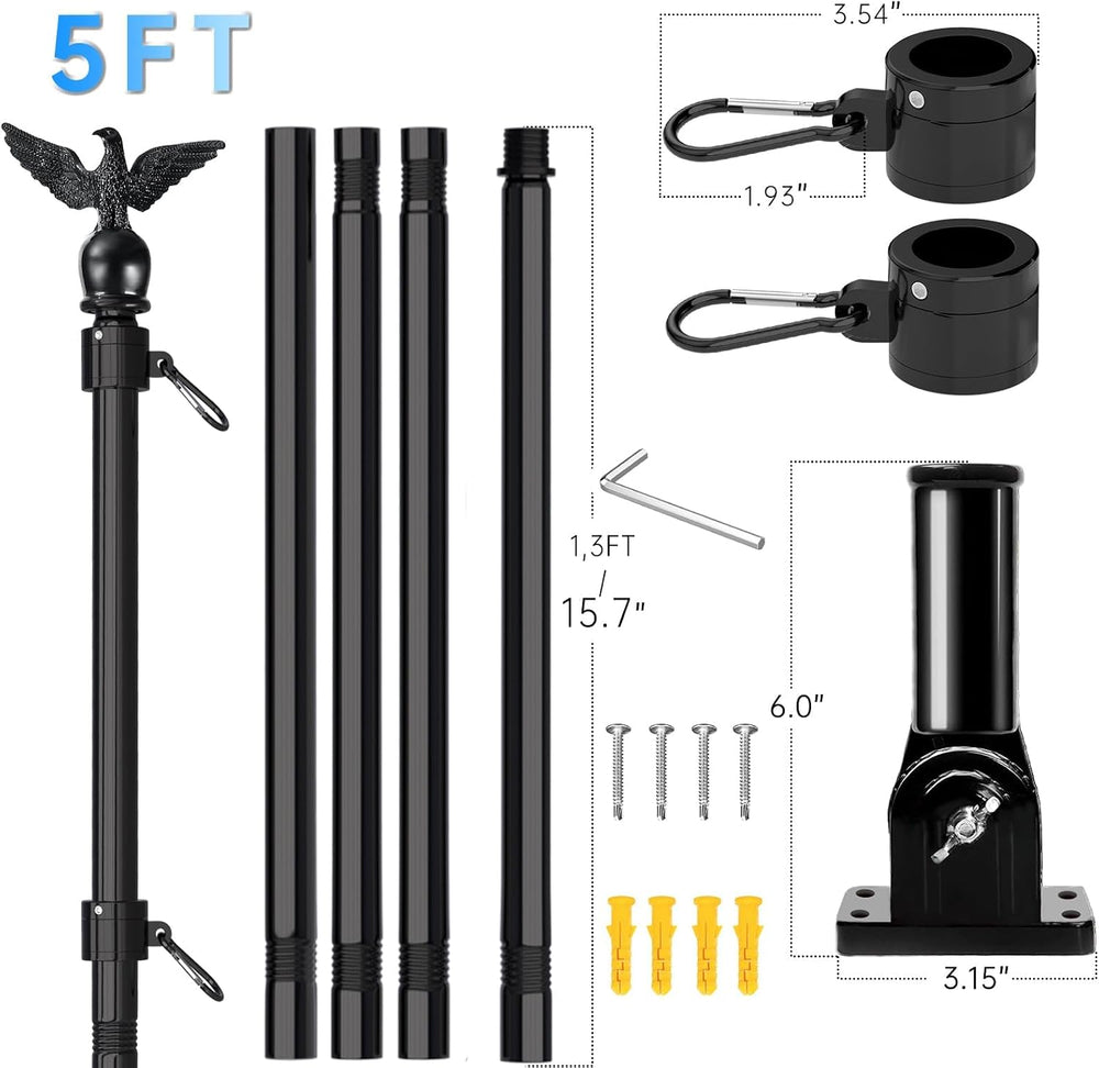 LETSTRY 5FT Flag Pole Kit for Outside House with American Flag & Solar Li...
