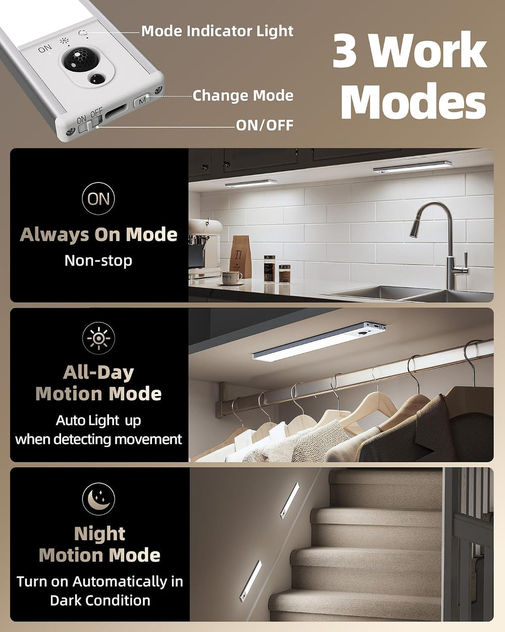 EZVALO 5-Pack Under Cabinet Lighting with Charging Station, 2400mAh Motion Se...