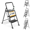 Arbusb Step Ladder, Folding Steel Ladder with Handrail & Wide Pedals