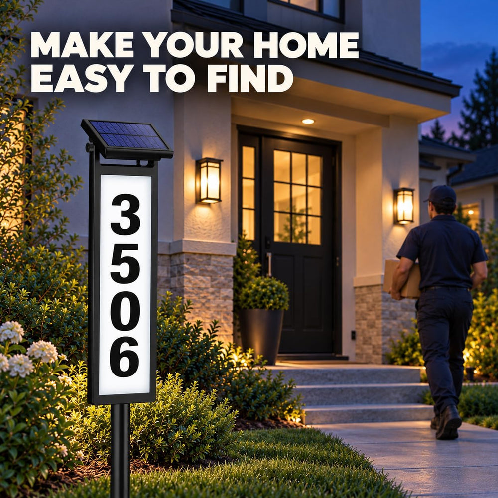 Eyrosa Solar Address Sign, Aluminum Lighted House Numbers for Outside Yard